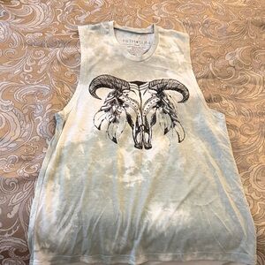 Green Tie-Dye Tank with Ram Skull Graphic